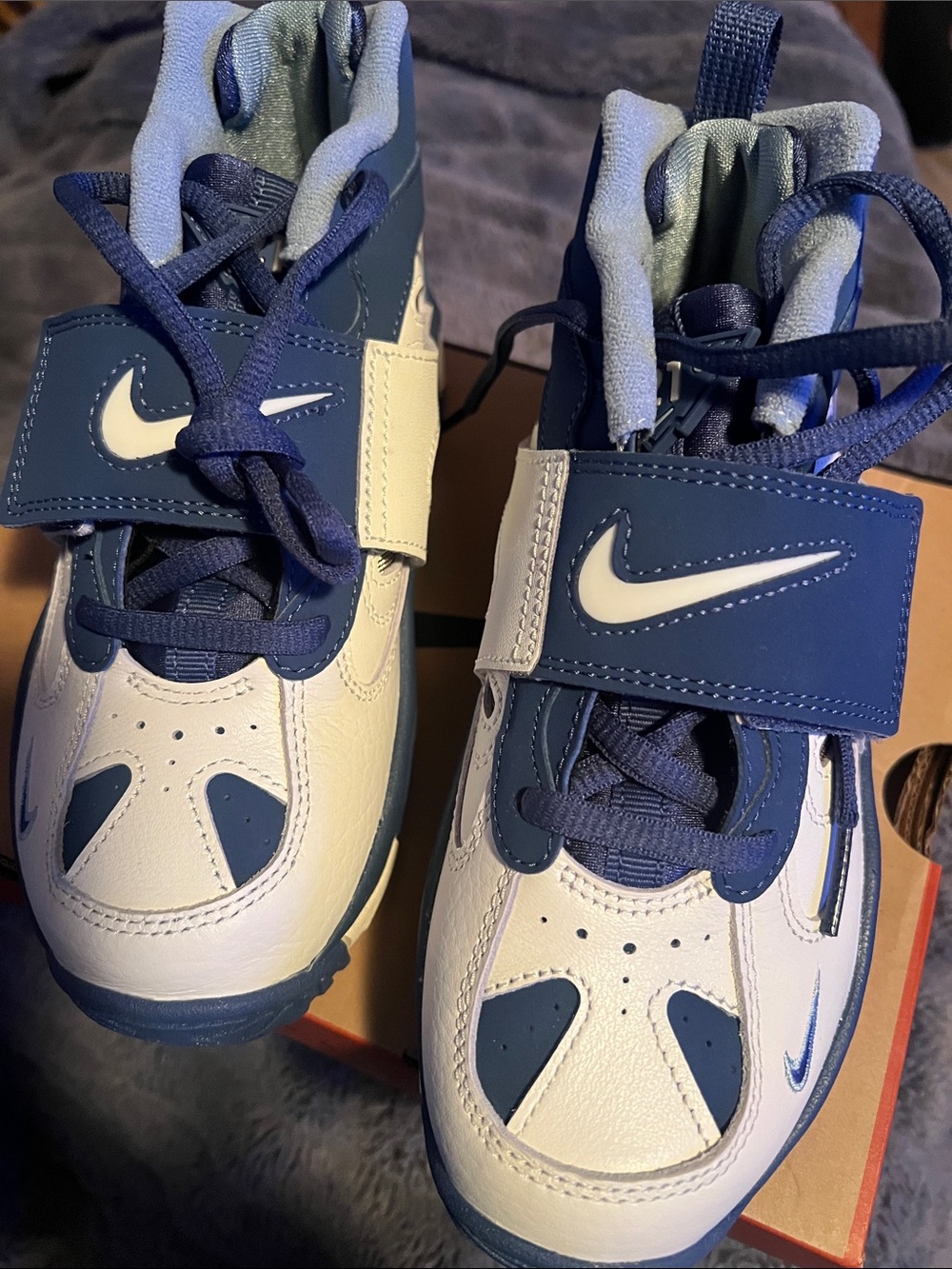 Nike Kids White and Navy High-Top Sneakers with Strap